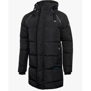 Urban Buck Mens Water-Repellent Windproof Long Black Hooded Puffer Jacket XL NWT